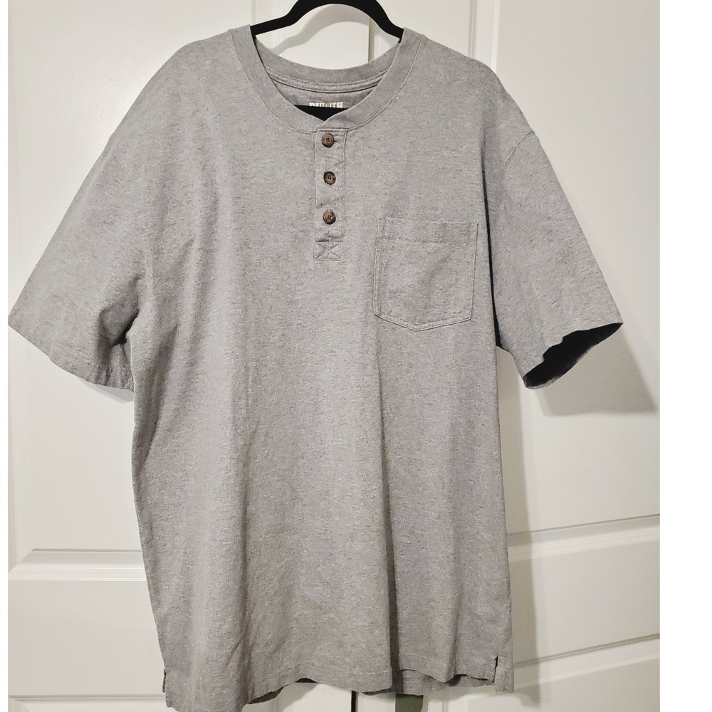 Duluth Trading Co Longtail THenley Shirt Mens XL Gray Short Sleeve Pocket Cotton